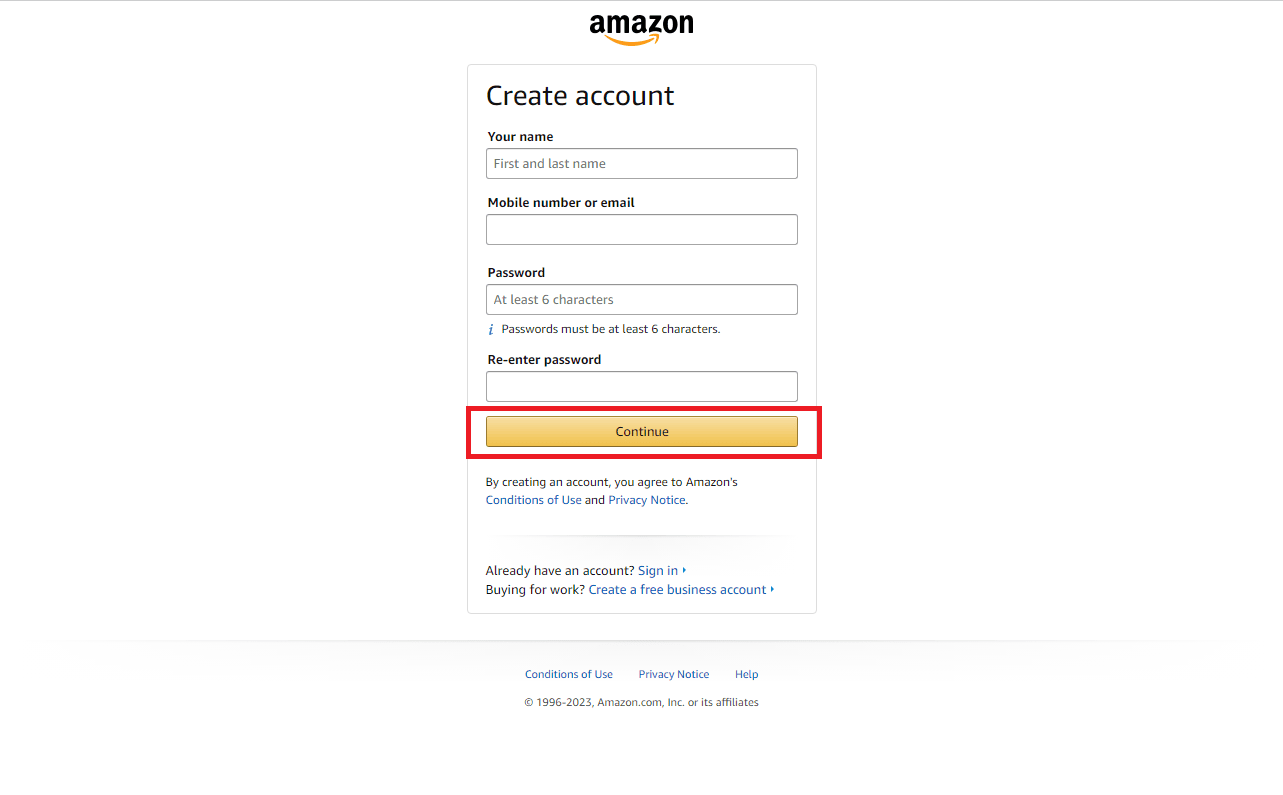 Amazonアカウントに必要な情報をすべて入力
