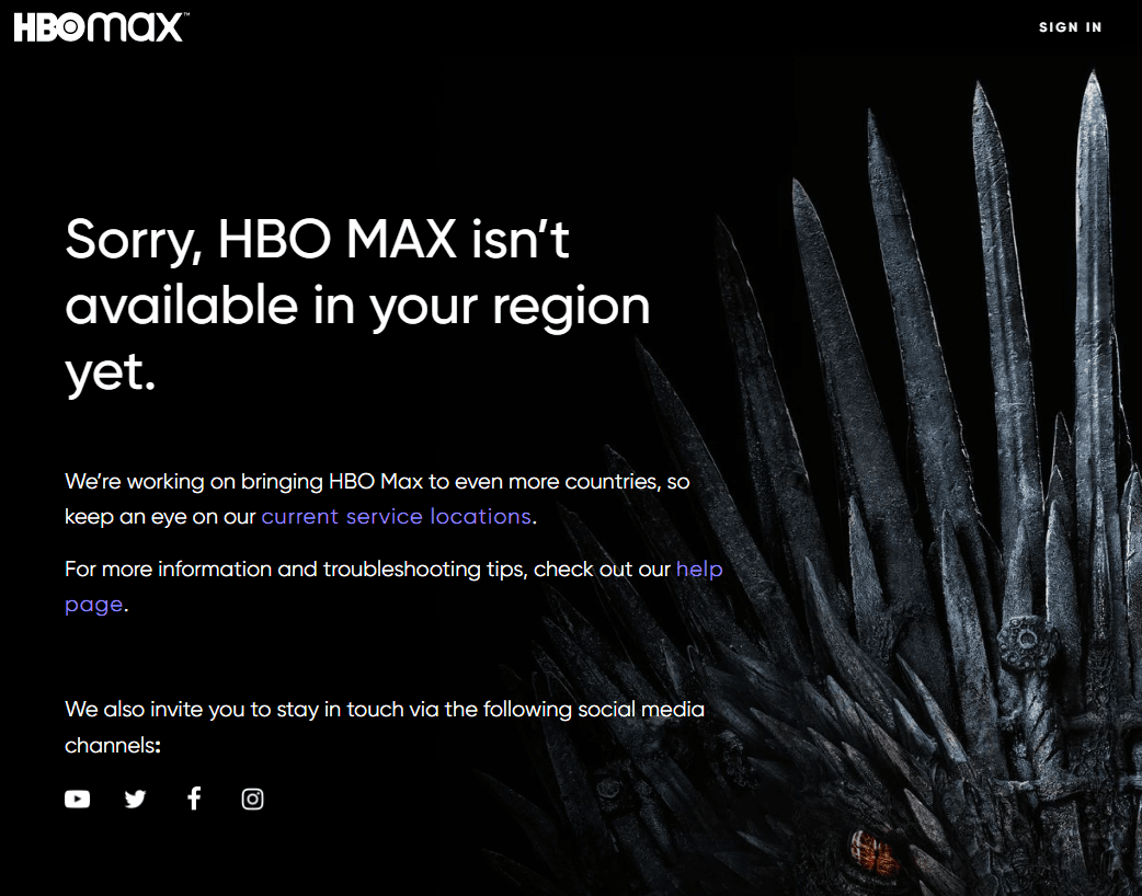 日本からアクセスすると地域ブロックでHBO Max公式サイトにアクセスできない