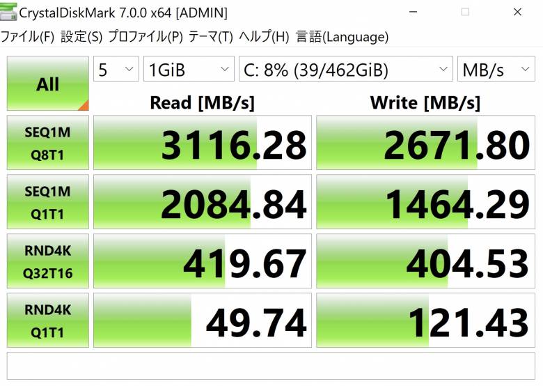 Dell XPS 13のSSD読み書き速度