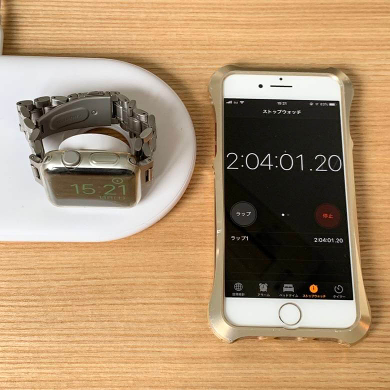 Anker PowerWave+ Pad with Watch HolderはApple Watchのフル充電に約2時間要する