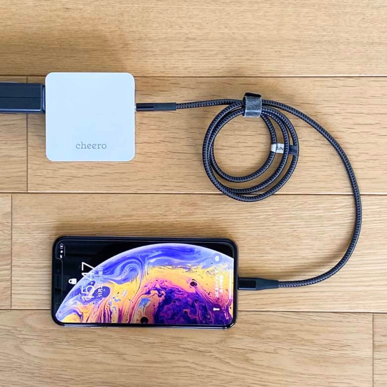 cheero 2 port PD Charger USB-C PD 45W + USB-AはiPhoneでも約2時間で満充電に到達する高速充電