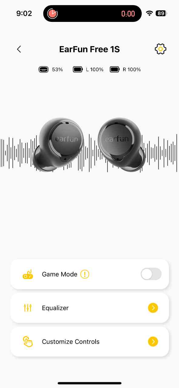 アプリ「EarFun Audio」のダッシュボード画面